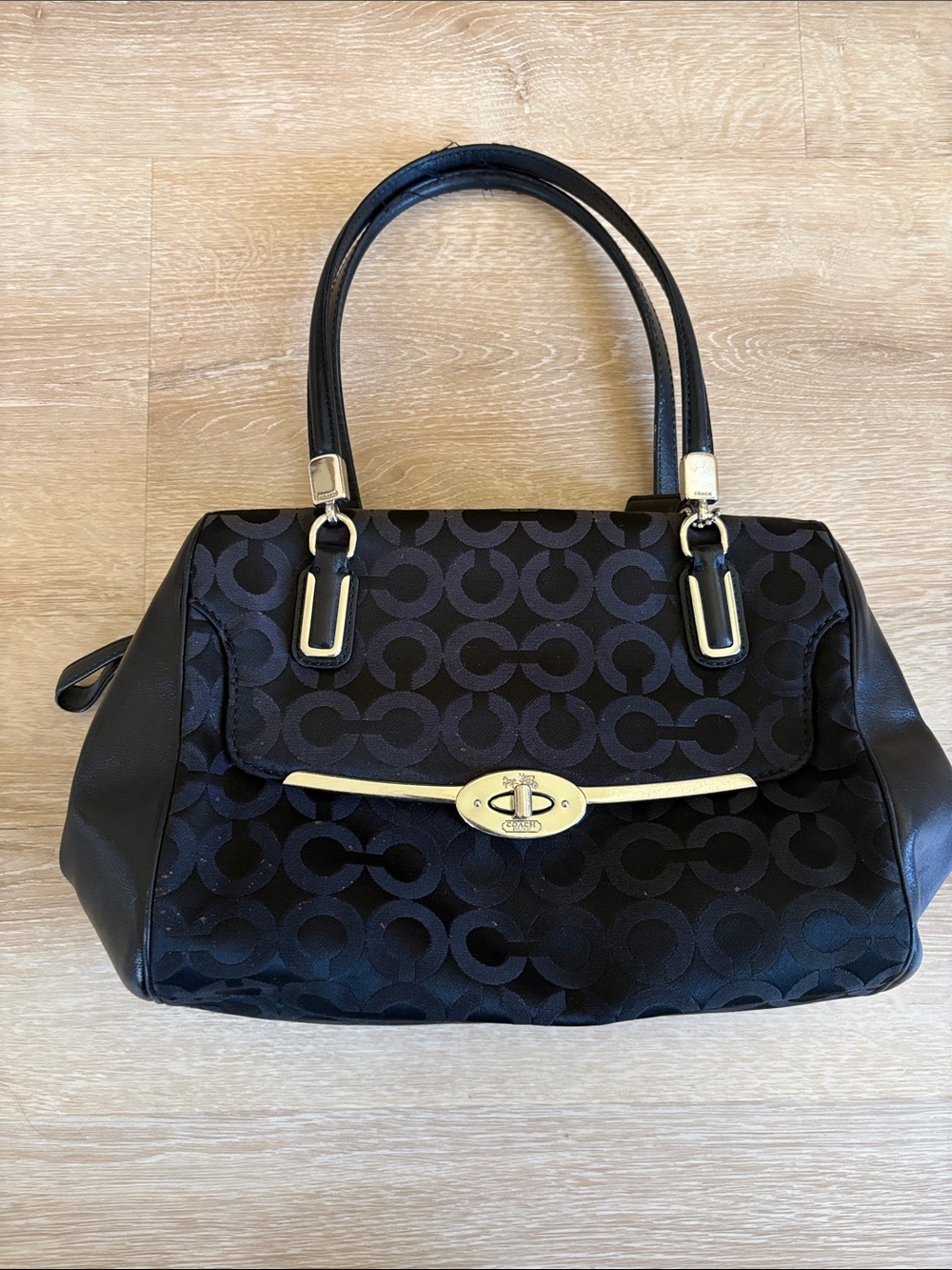 Coach Kristin Signature Sateen Satchel Black/ Gray Purple Interior